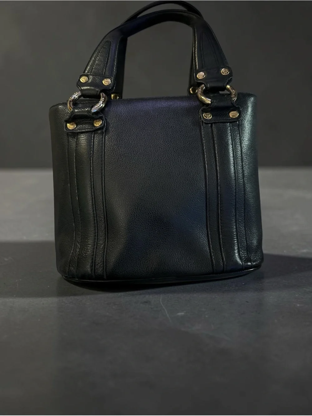 MCM Black Leather Satchel with Gold Accents 8x10x4